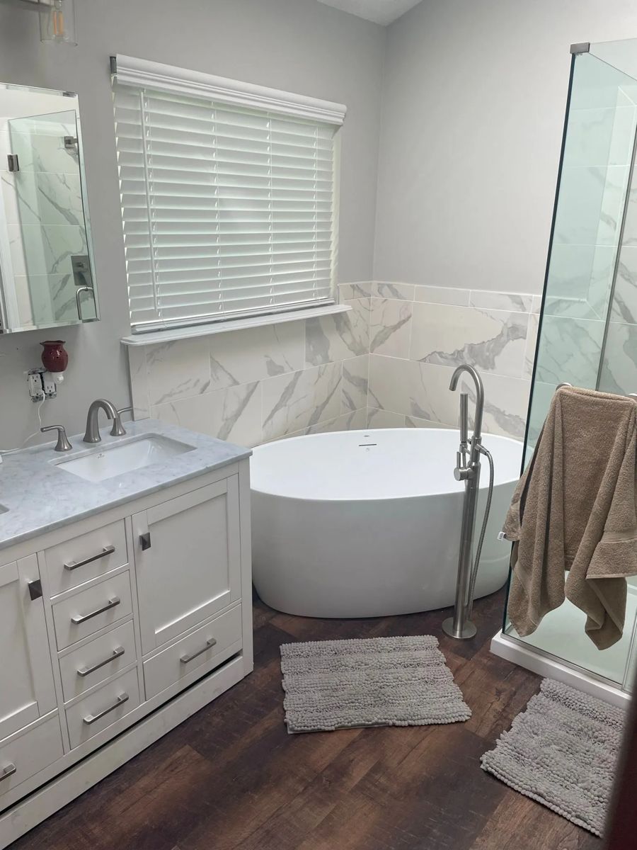 Bathroom with freestanding tub